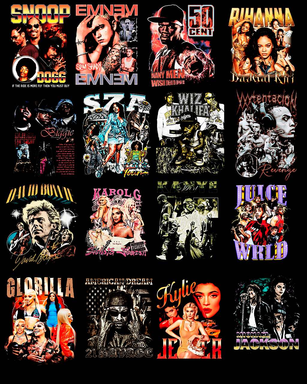 60+ Halftone Music Designs PNG | Dark & Bold Artwork for Black Fabric, DTF, Screen Printing Sublimation