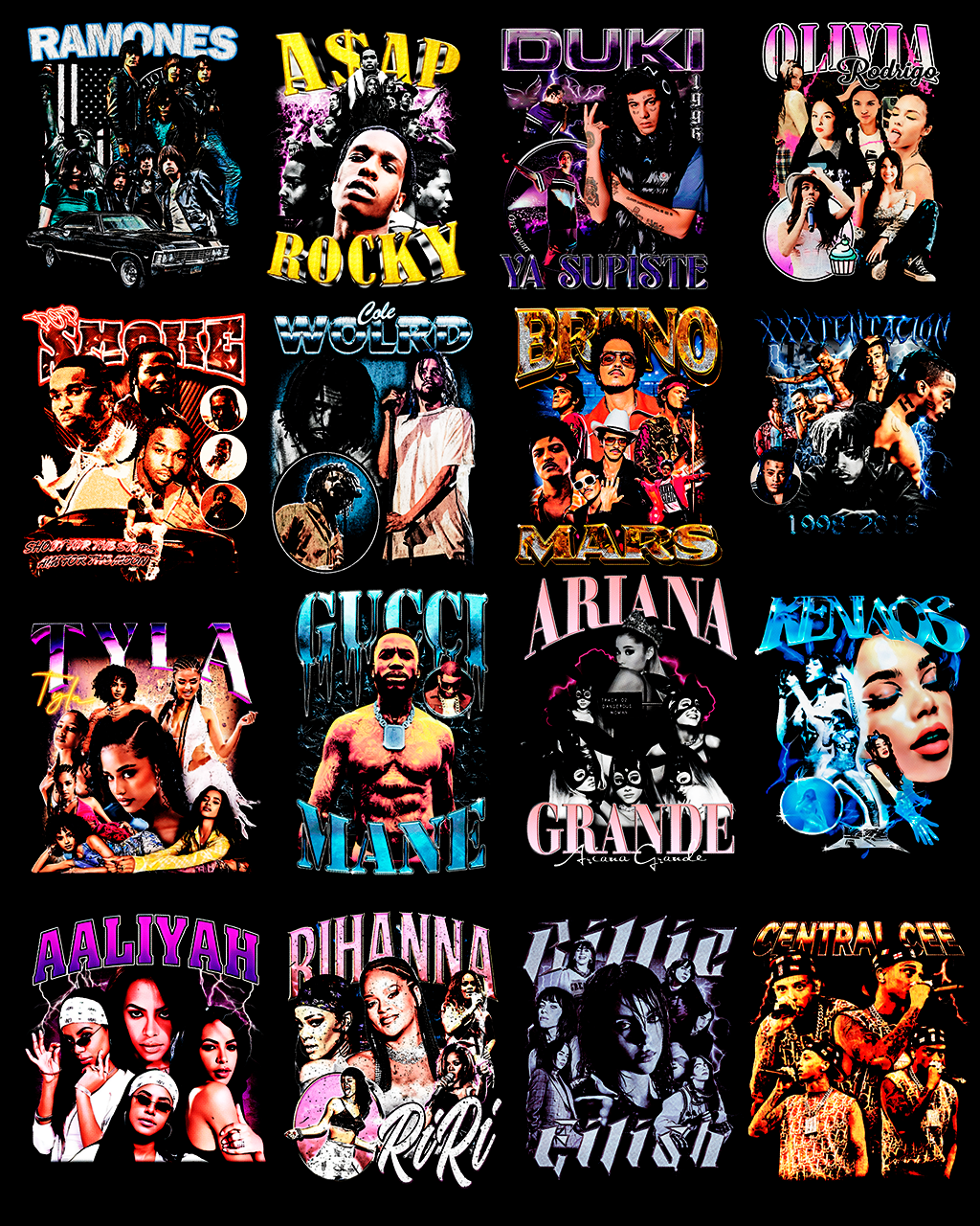 60+ Halftone Music Designs PNG | Dark & Bold Artwork for Black Fabric, DTF, Screen Printing Sublimation