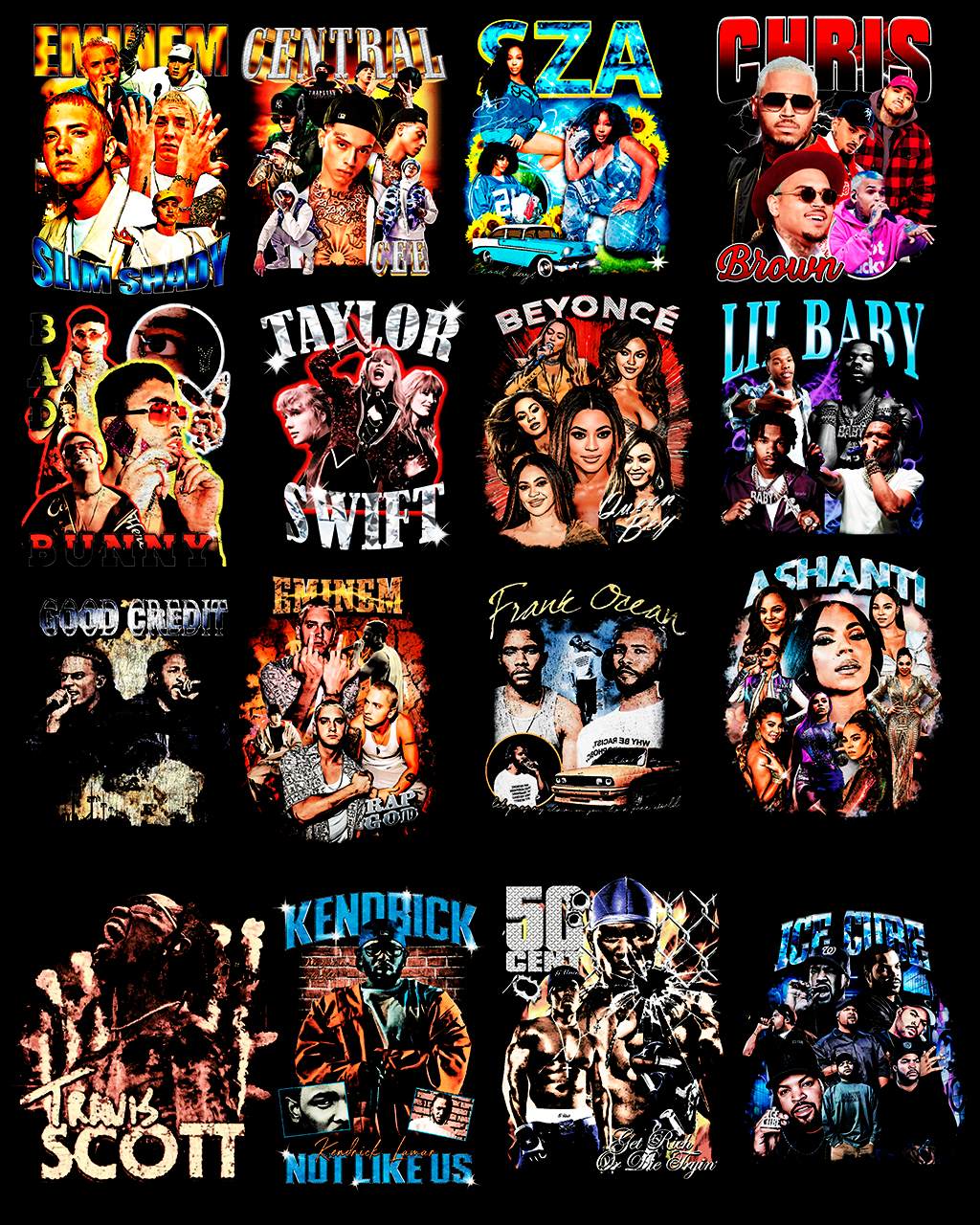 60+ Halftone Music Designs PNG | Dark & Bold Artwork for Black Fabric, DTF, Screen Printing Sublimation